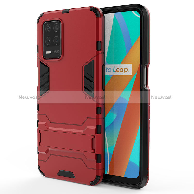 Silicone Matte Finish and Plastic Back Cover Case with Stand KC1 for Realme 8 5G