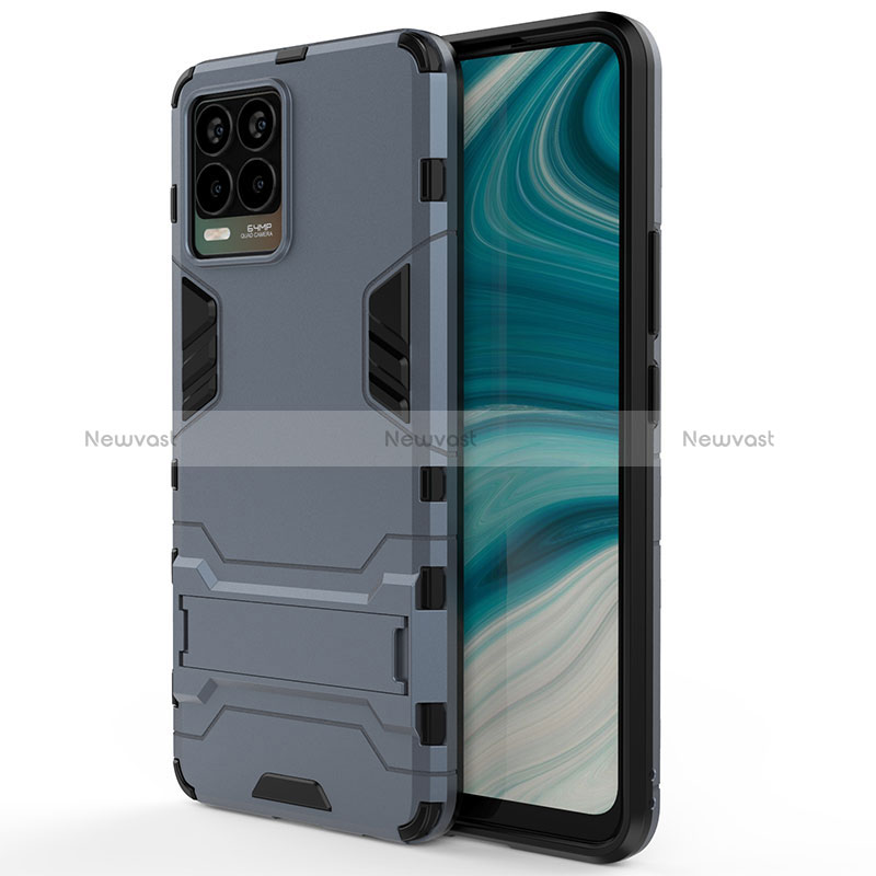 Silicone Matte Finish and Plastic Back Cover Case with Stand KC1 for Realme 8 Pro