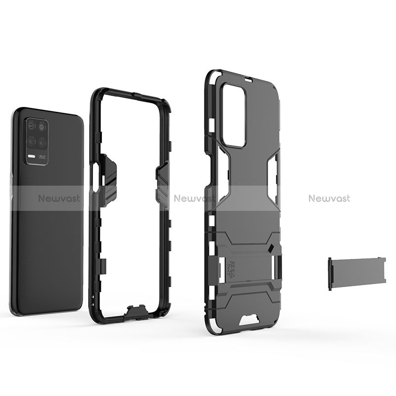 Silicone Matte Finish and Plastic Back Cover Case with Stand KC1 for Realme 8s 5G