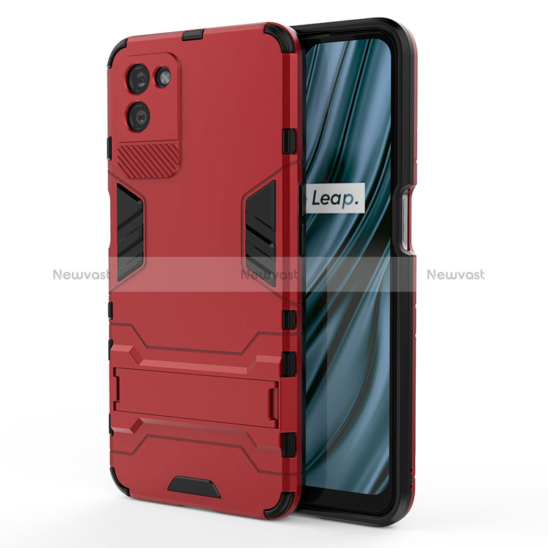 Silicone Matte Finish and Plastic Back Cover Case with Stand KC1 for Realme V11 5G