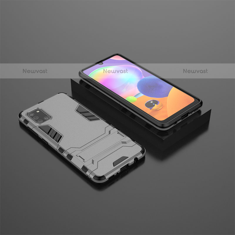 Silicone Matte Finish and Plastic Back Cover Case with Stand KC1 for Samsung Galaxy A31