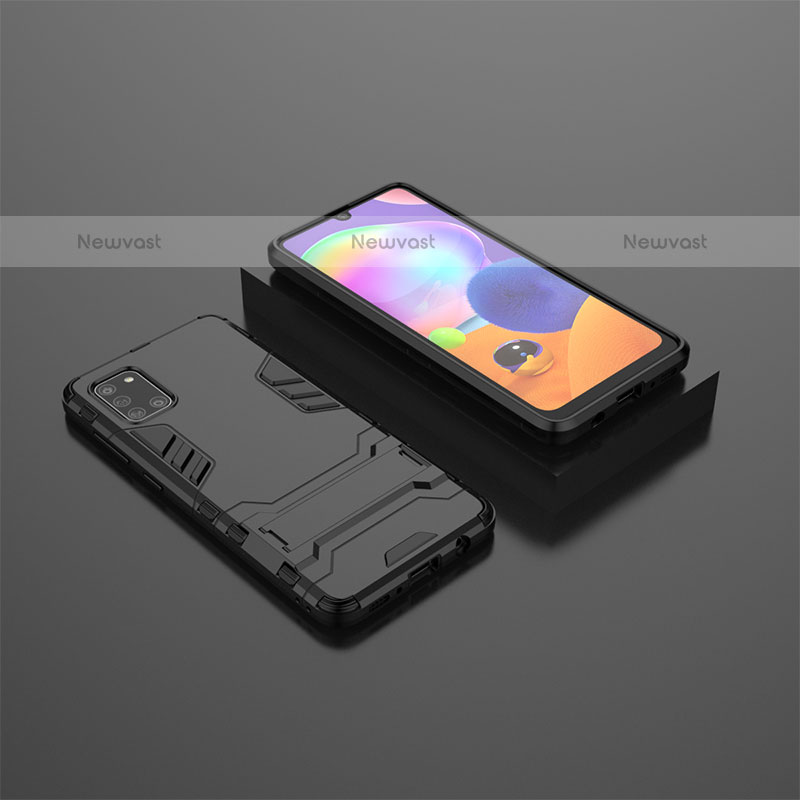 Silicone Matte Finish and Plastic Back Cover Case with Stand KC1 for Samsung Galaxy A31 Black