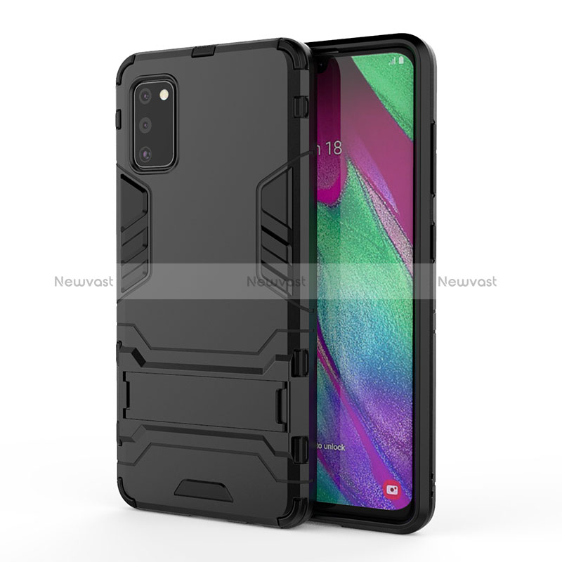 Silicone Matte Finish and Plastic Back Cover Case with Stand KC1 for Samsung Galaxy A41 Black