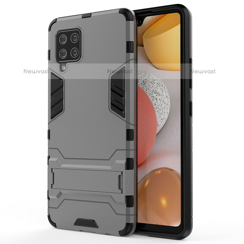 Silicone Matte Finish and Plastic Back Cover Case with Stand KC1 for Samsung Galaxy A42 5G Gray