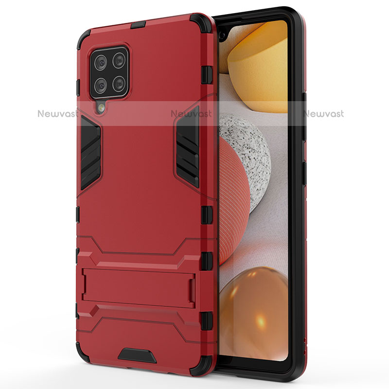 Silicone Matte Finish and Plastic Back Cover Case with Stand KC1 for Samsung Galaxy A42 5G Red