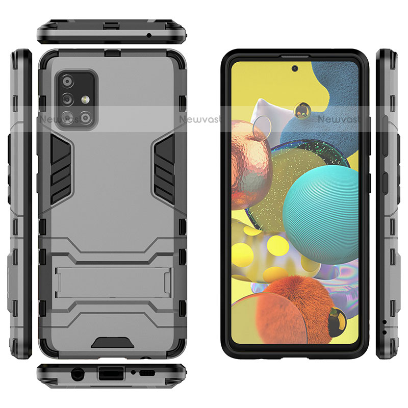 Silicone Matte Finish and Plastic Back Cover Case with Stand KC1 for Samsung Galaxy A51 4G