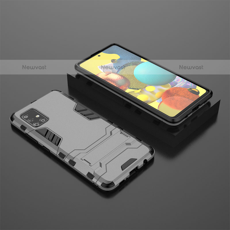 Silicone Matte Finish and Plastic Back Cover Case with Stand KC1 for Samsung Galaxy A51 4G