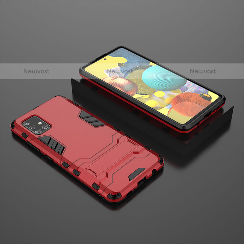 Silicone Matte Finish and Plastic Back Cover Case with Stand KC1 for Samsung Galaxy A51 4G Red