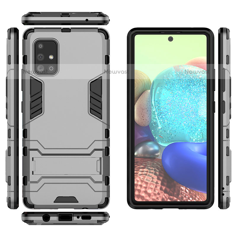 Silicone Matte Finish and Plastic Back Cover Case with Stand KC1 for Samsung Galaxy A71 4G A715