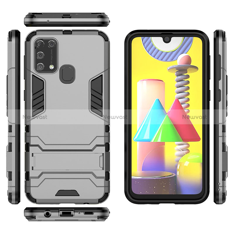 Silicone Matte Finish and Plastic Back Cover Case with Stand KC1 for Samsung Galaxy M21s