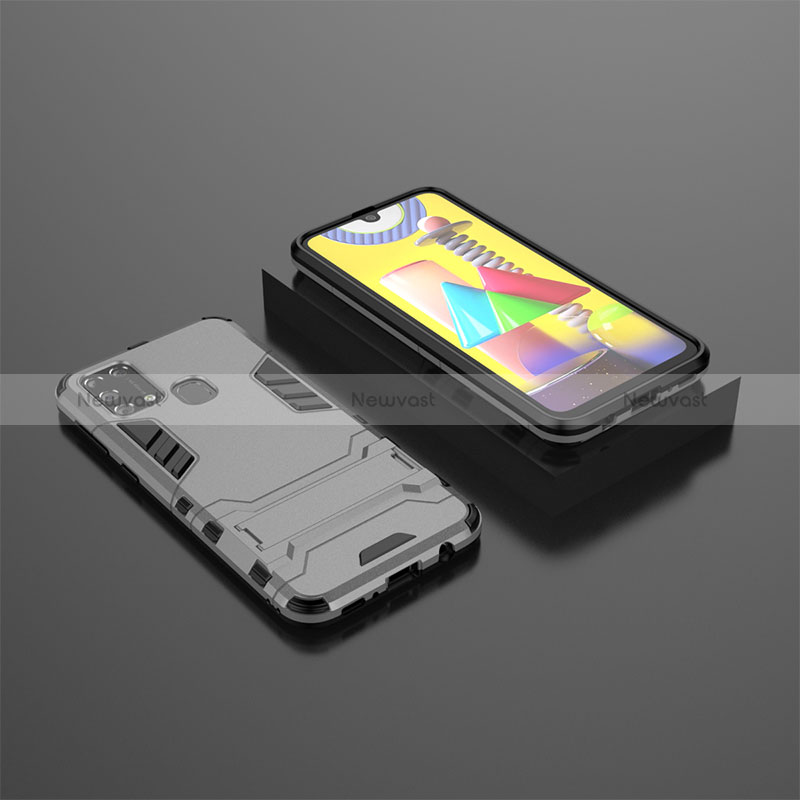 Silicone Matte Finish and Plastic Back Cover Case with Stand KC1 for Samsung Galaxy M21s