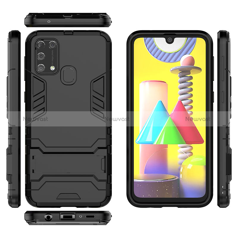 Silicone Matte Finish and Plastic Back Cover Case with Stand KC1 for Samsung Galaxy M21s