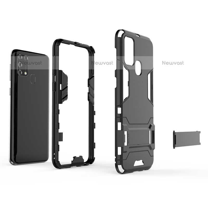 Silicone Matte Finish and Plastic Back Cover Case with Stand KC1 for Samsung Galaxy M31