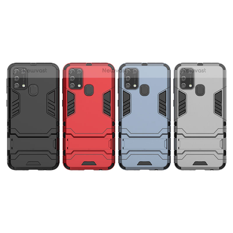 Silicone Matte Finish and Plastic Back Cover Case with Stand KC1 for Samsung Galaxy M31