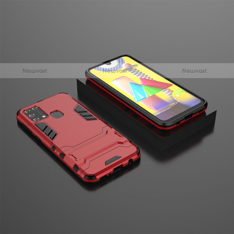 Silicone Matte Finish and Plastic Back Cover Case with Stand KC1 for Samsung Galaxy M31