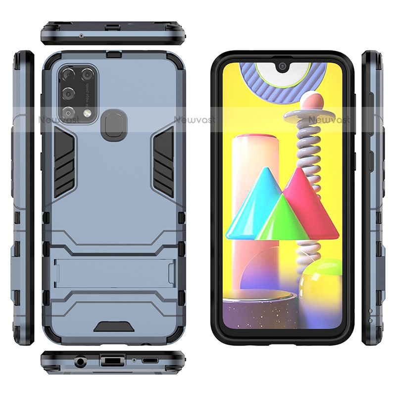 Silicone Matte Finish and Plastic Back Cover Case with Stand KC1 for Samsung Galaxy M31