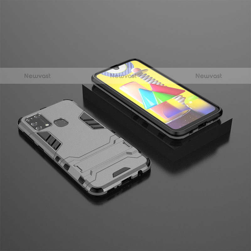 Silicone Matte Finish and Plastic Back Cover Case with Stand KC1 for Samsung Galaxy M31 Gray