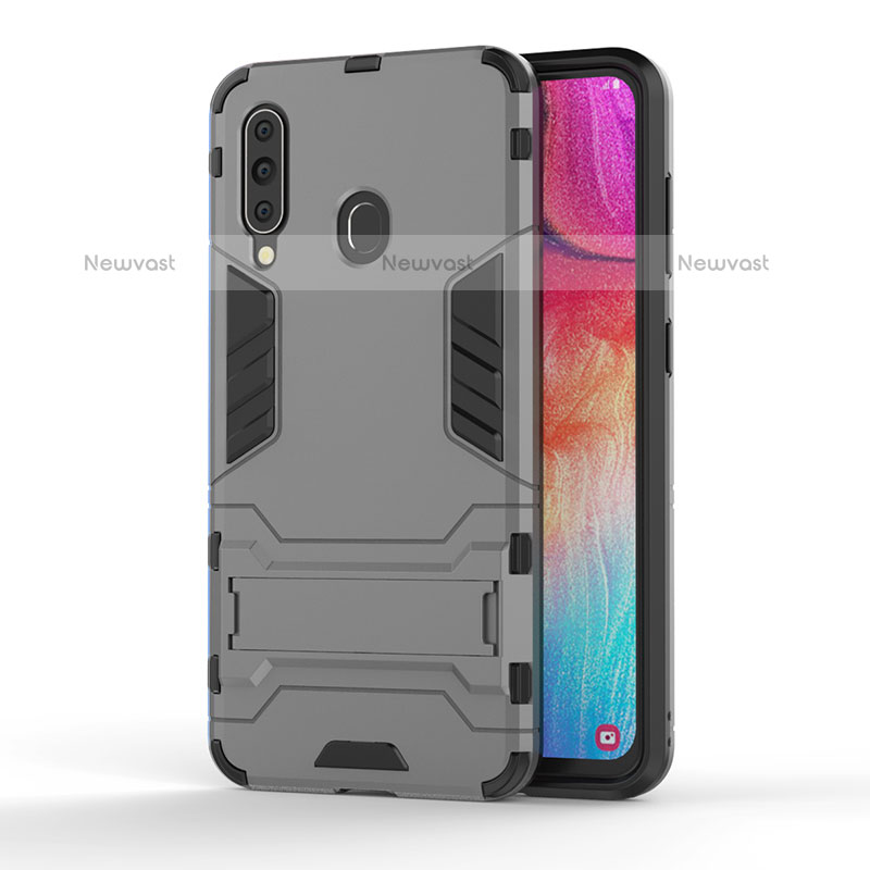 Silicone Matte Finish and Plastic Back Cover Case with Stand KC1 for Samsung Galaxy M40 Gray