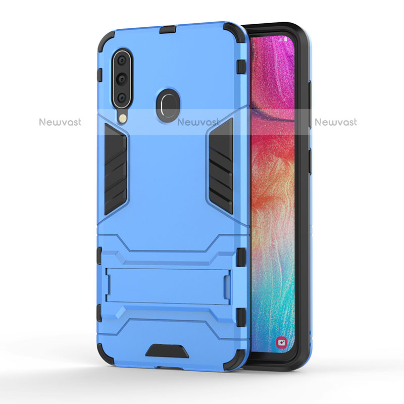 Silicone Matte Finish and Plastic Back Cover Case with Stand KC1 for Samsung Galaxy M40 Sky Blue