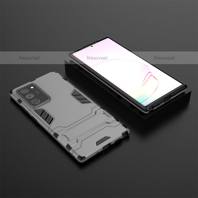 Silicone Matte Finish and Plastic Back Cover Case with Stand KC1 for Samsung Galaxy Note 20 Ultra 5G Gray