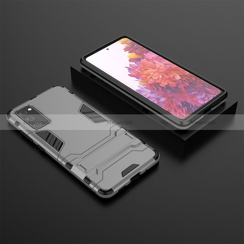 Silicone Matte Finish and Plastic Back Cover Case with Stand KC1 for Samsung Galaxy S20 FE (2022) 5G Gray