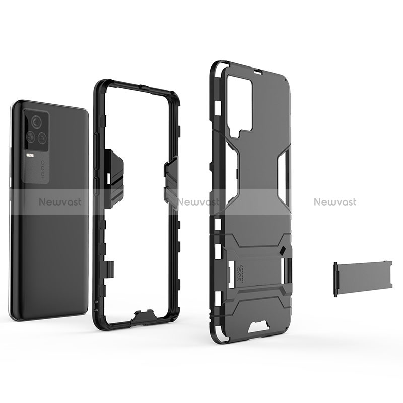 Silicone Matte Finish and Plastic Back Cover Case with Stand KC1 for Vivo iQOO 7 Legend 5G