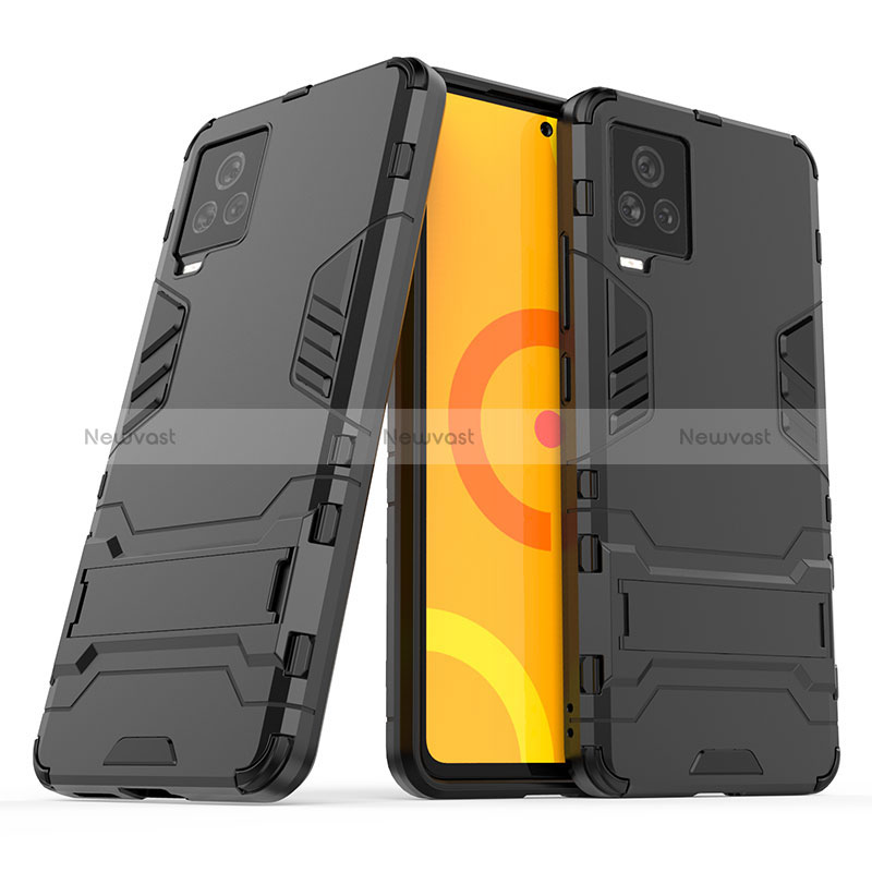 Silicone Matte Finish and Plastic Back Cover Case with Stand KC1 for Vivo iQOO 7 Legend 5G