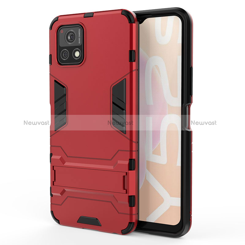 Silicone Matte Finish and Plastic Back Cover Case with Stand KC1 for Vivo iQOO U3 5G