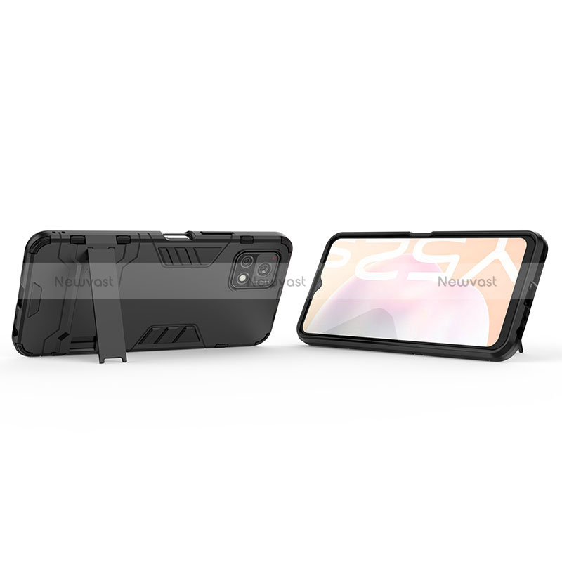 Silicone Matte Finish and Plastic Back Cover Case with Stand KC1 for Vivo iQOO U3x 5G