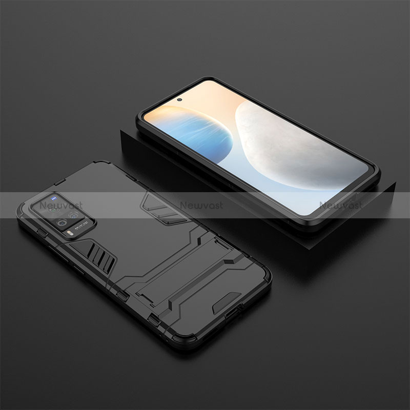 Silicone Matte Finish and Plastic Back Cover Case with Stand KC1 for Vivo X60 Pro 5G