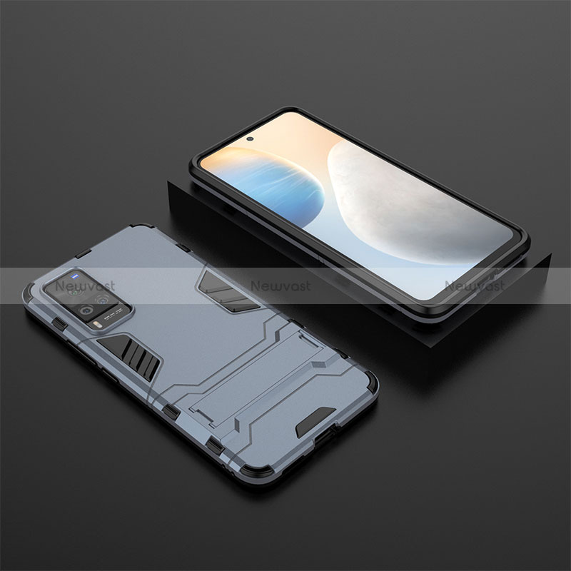 Silicone Matte Finish and Plastic Back Cover Case with Stand KC1 for Vivo X60 Pro 5G