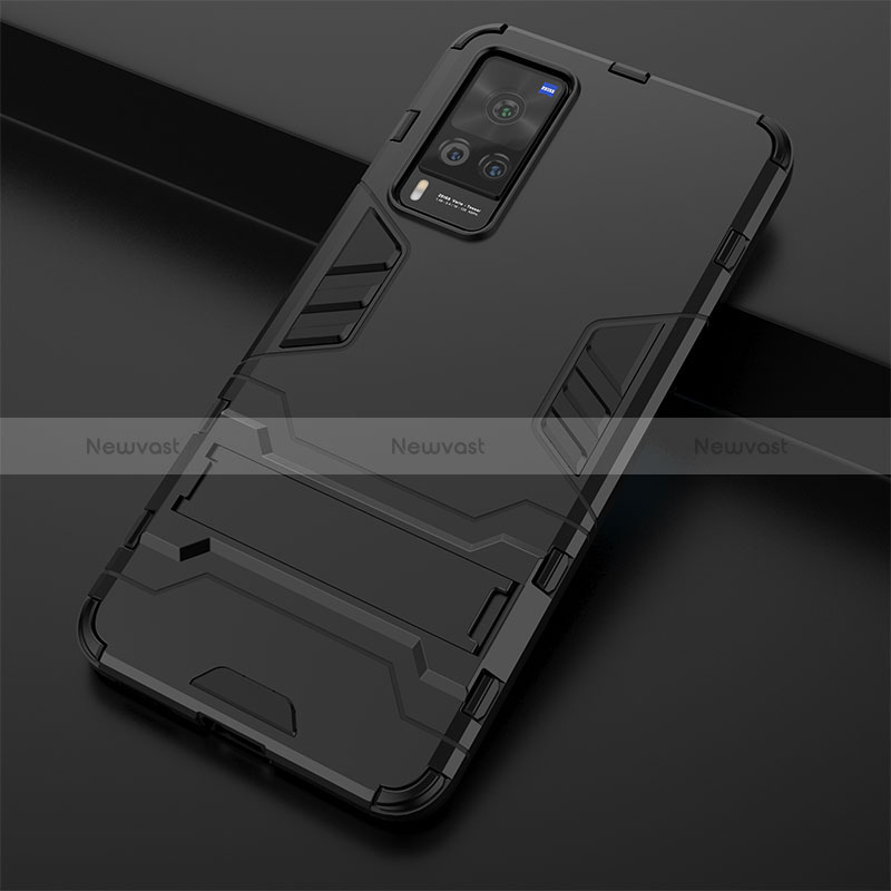 Silicone Matte Finish and Plastic Back Cover Case with Stand KC1 for Vivo X60 Pro 5G