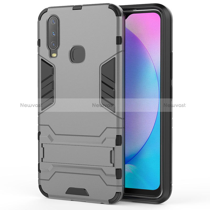 Silicone Matte Finish and Plastic Back Cover Case with Stand KC1 for Vivo Y11