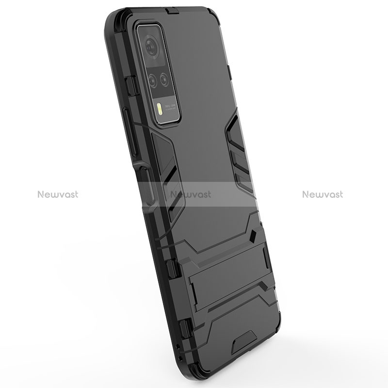 Silicone Matte Finish and Plastic Back Cover Case with Stand KC1 for Vivo Y31 (2021)