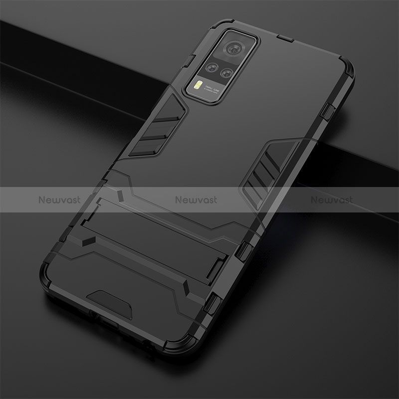 Silicone Matte Finish and Plastic Back Cover Case with Stand KC1 for Vivo Y31 (2021)