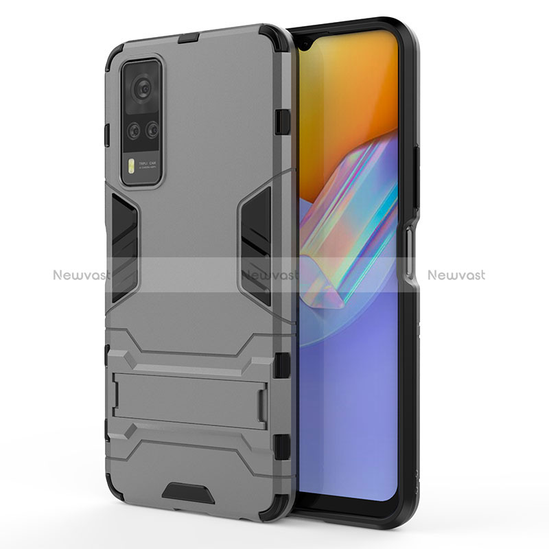 Silicone Matte Finish and Plastic Back Cover Case with Stand KC1 for Vivo Y31 (2021) Gray