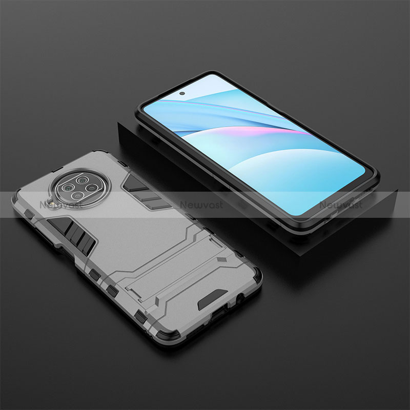 Silicone Matte Finish and Plastic Back Cover Case with Stand KC1 for Xiaomi Mi 10i 5G Gray