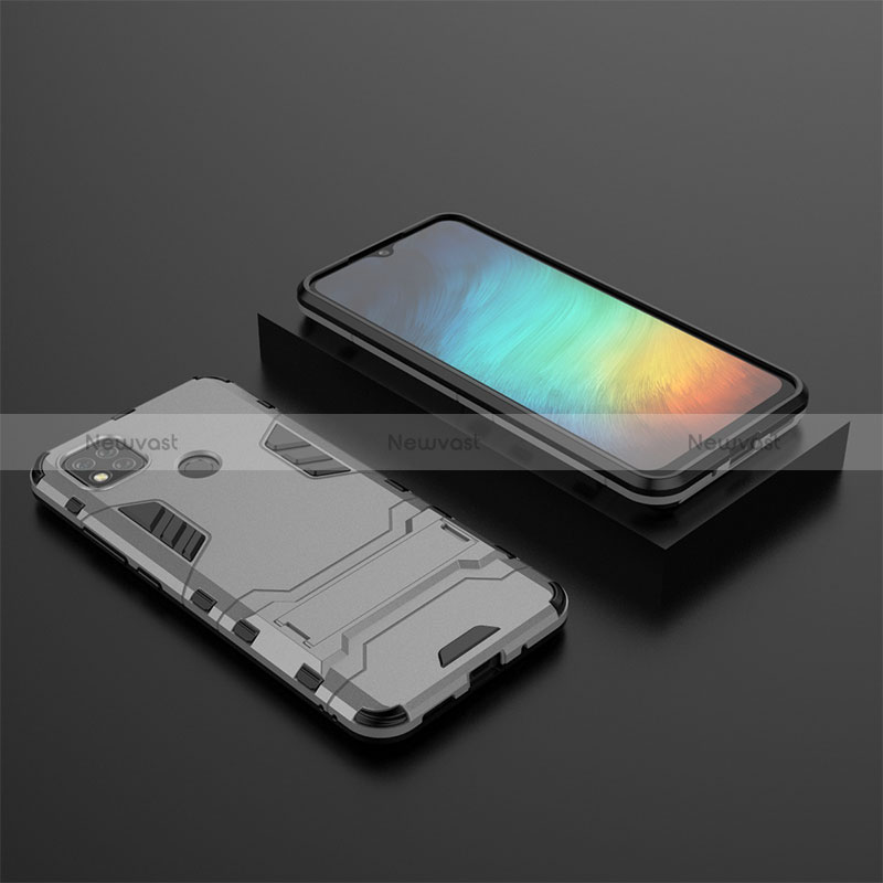 Silicone Matte Finish and Plastic Back Cover Case with Stand KC1 for Xiaomi POCO C3