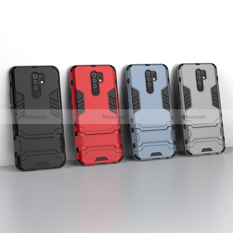 Silicone Matte Finish and Plastic Back Cover Case with Stand KC1 for Xiaomi Poco M2