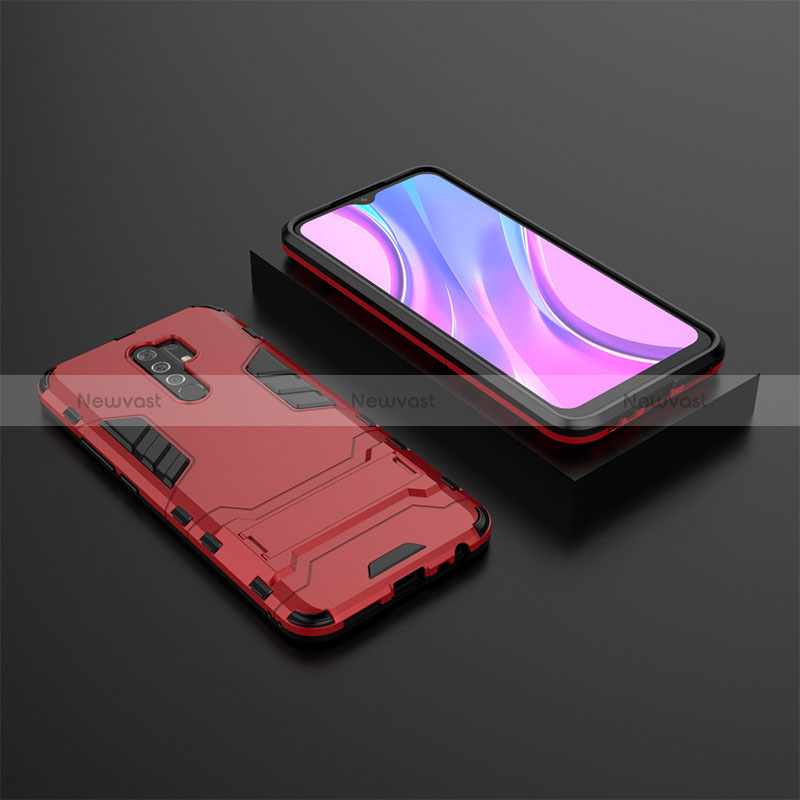 Silicone Matte Finish and Plastic Back Cover Case with Stand KC1 for Xiaomi Poco M2