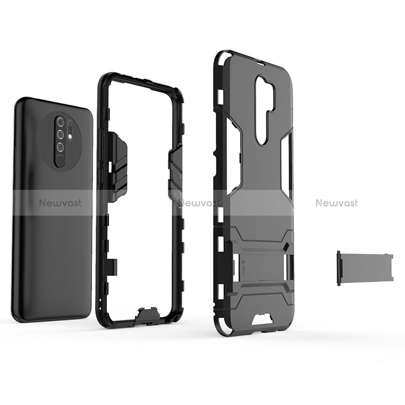 Silicone Matte Finish and Plastic Back Cover Case with Stand KC1 for Xiaomi Poco M2