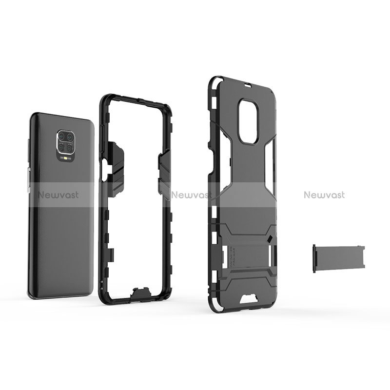 Silicone Matte Finish and Plastic Back Cover Case with Stand KC1 for Xiaomi Poco M2 Pro