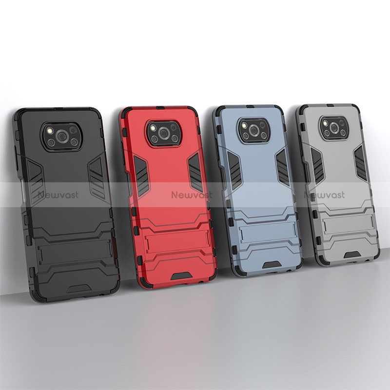 Silicone Matte Finish and Plastic Back Cover Case with Stand KC1 for Xiaomi Poco X3 NFC