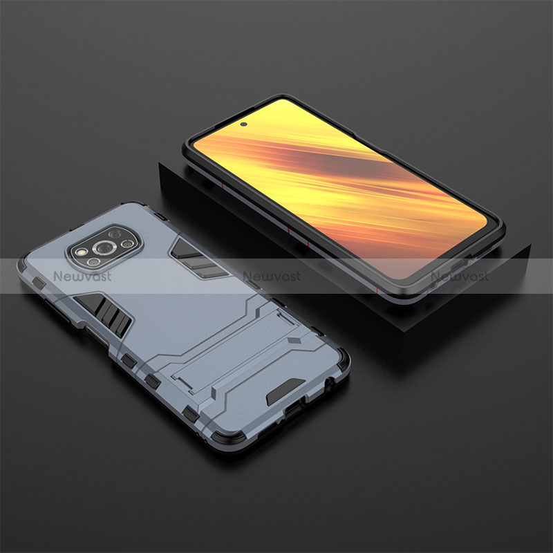 Silicone Matte Finish and Plastic Back Cover Case with Stand KC1 for Xiaomi Poco X3 NFC