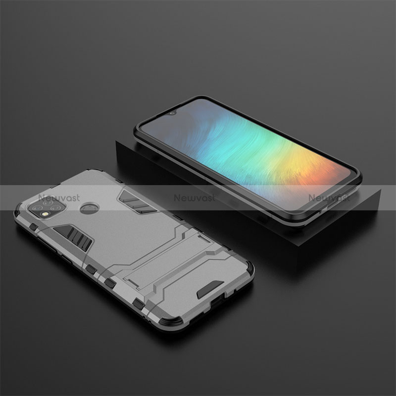 Silicone Matte Finish and Plastic Back Cover Case with Stand KC1 for Xiaomi Redmi 10A 4G Gray