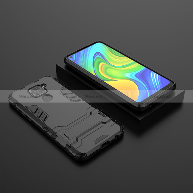 Silicone Matte Finish and Plastic Back Cover Case with Stand KC1 for Xiaomi Redmi 10X 4G Black