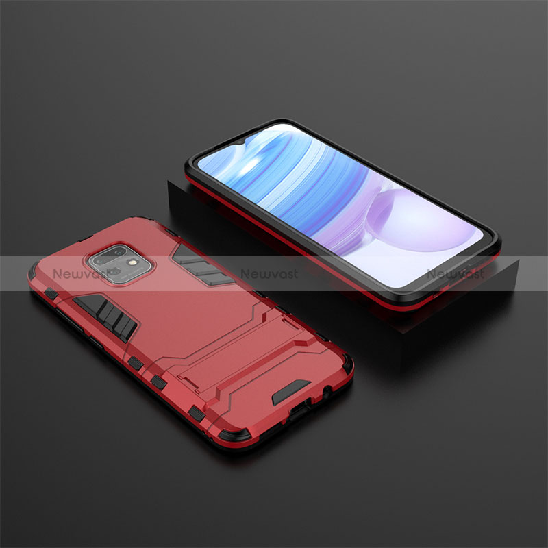 Silicone Matte Finish and Plastic Back Cover Case with Stand KC1 for Xiaomi Redmi 10X 5G