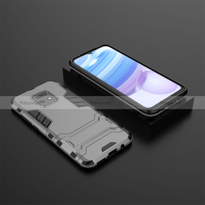 Silicone Matte Finish and Plastic Back Cover Case with Stand KC1 for Xiaomi Redmi 10X Pro 5G