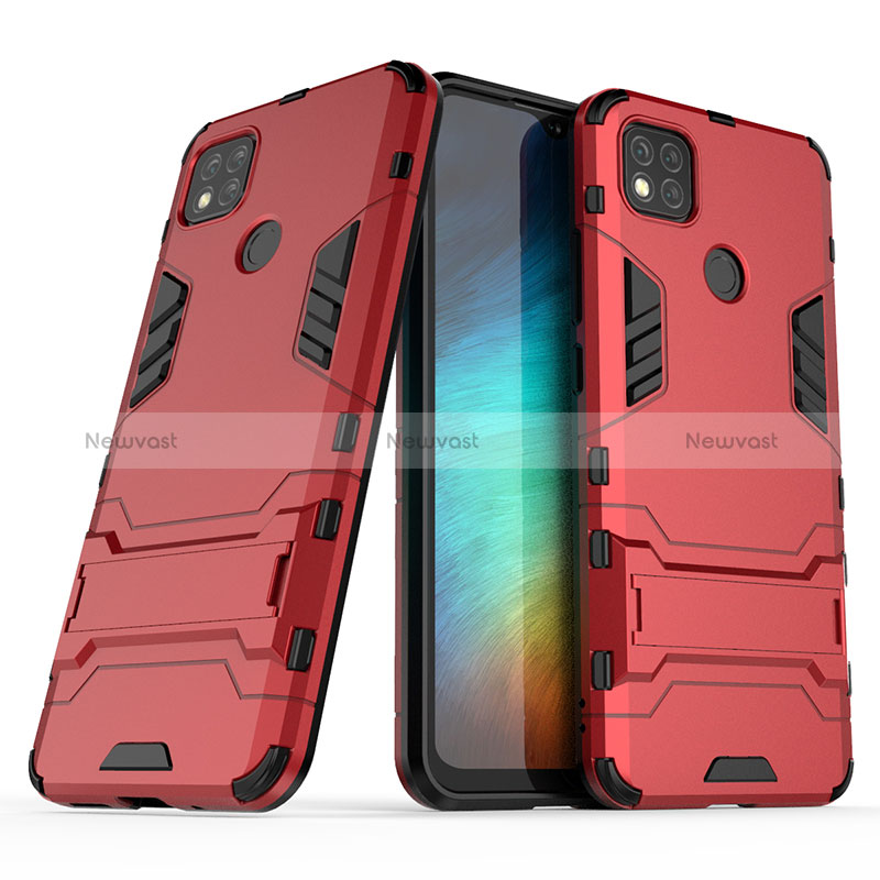 Silicone Matte Finish and Plastic Back Cover Case with Stand KC1 for Xiaomi Redmi 9 Activ