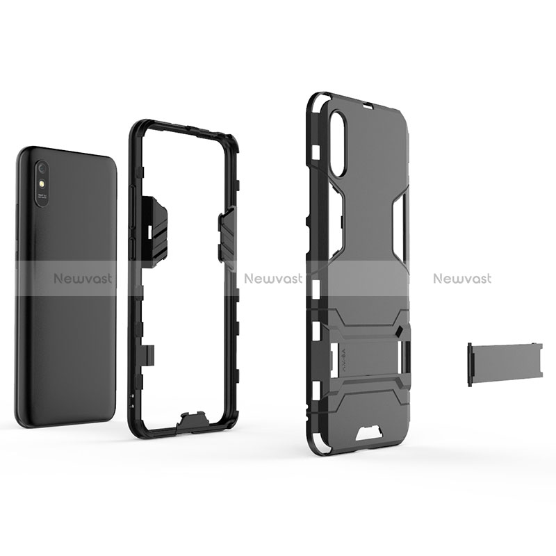 Silicone Matte Finish and Plastic Back Cover Case with Stand KC1 for Xiaomi Redmi 9A